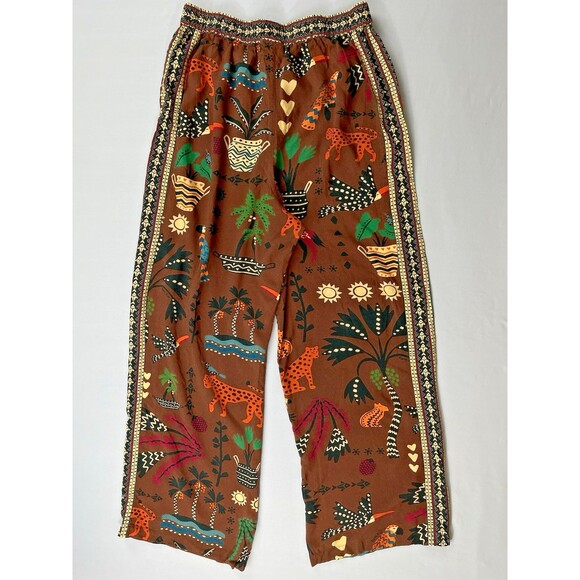 FARM Rio Brown Wide Leg Pants with Animal Print - Picture 3 of 16